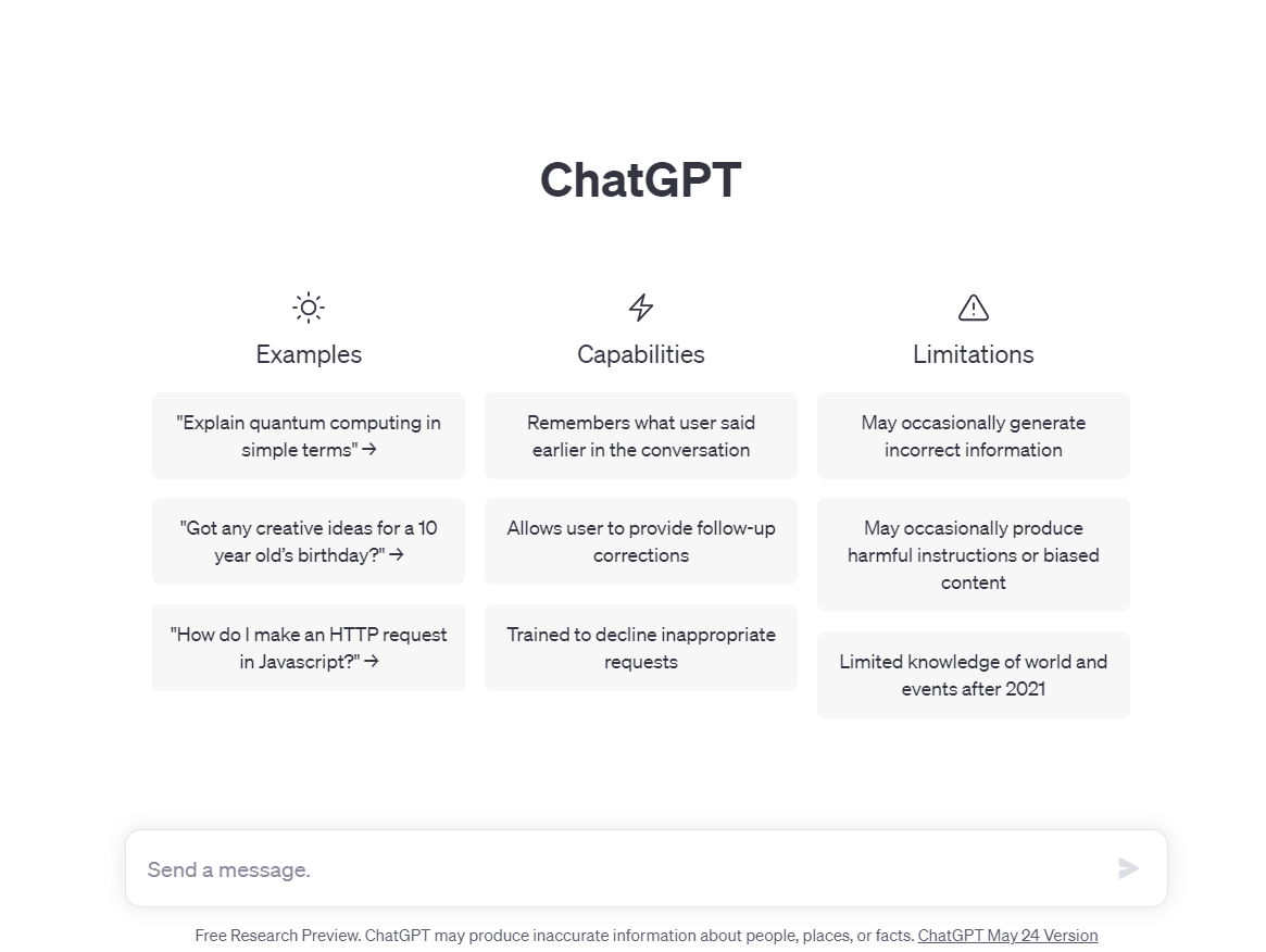 Capture d’écran de l’interface de ChatGPT Capture d’écran de l’interface de ChatGPT