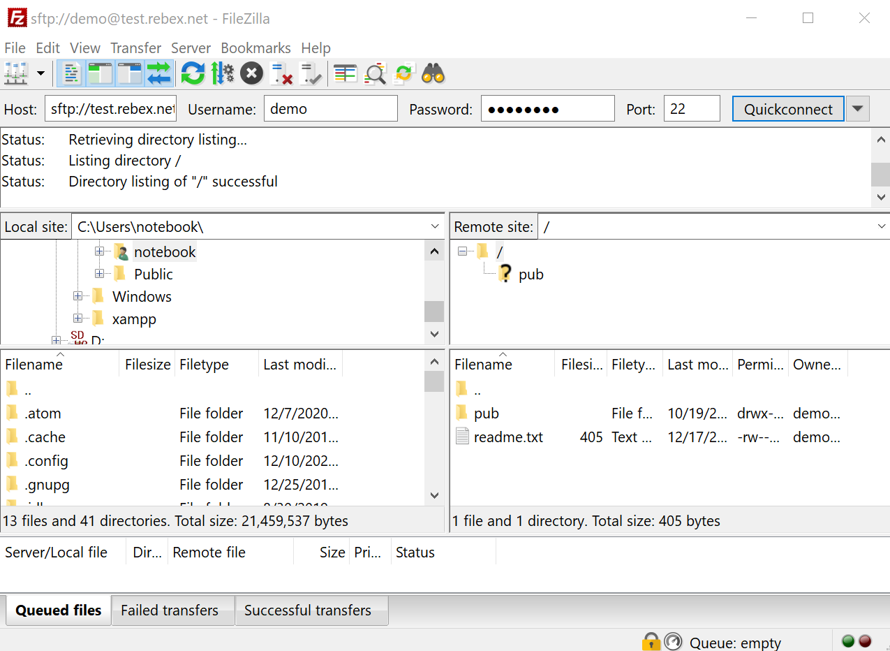 FileZilla: connect to SFTP server FileZilla: connect to SFTP server