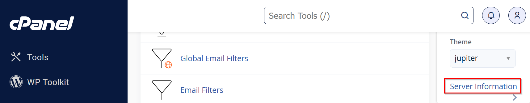 cPanel: “Server Information” section cPanel: “Server Information” section