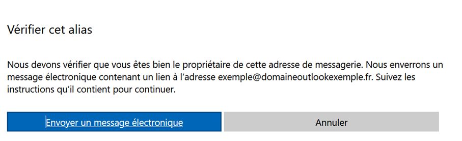 Outlook: check the created alias Outlook: check the created alias