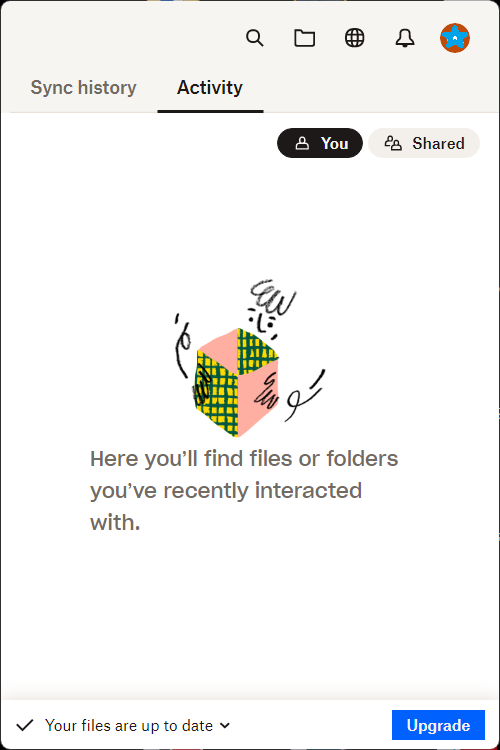 Interface of the Dropbox application in its PC version Interface of the Dropbox application in its PC version