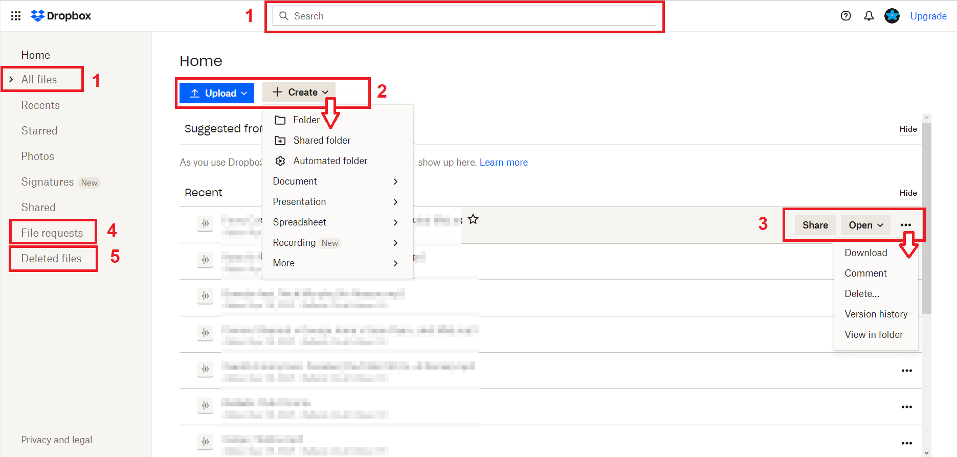 Dropbox user interface from a browser Dropbox user interface from a browser