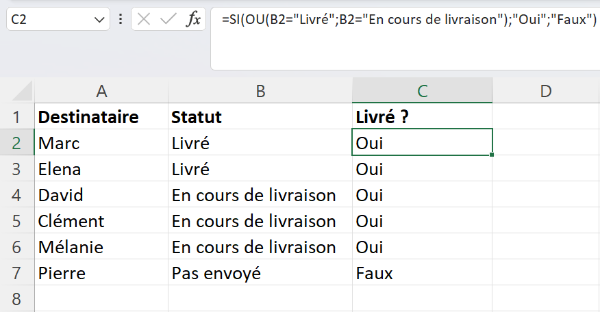 Excel: combinaison de fonctions avec SI