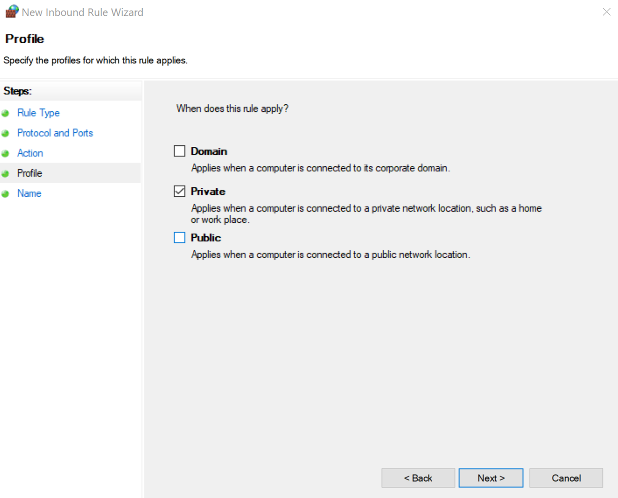 Windows Defender Firewall: Profile Settings Windows Defender Firewall: Profile Settings