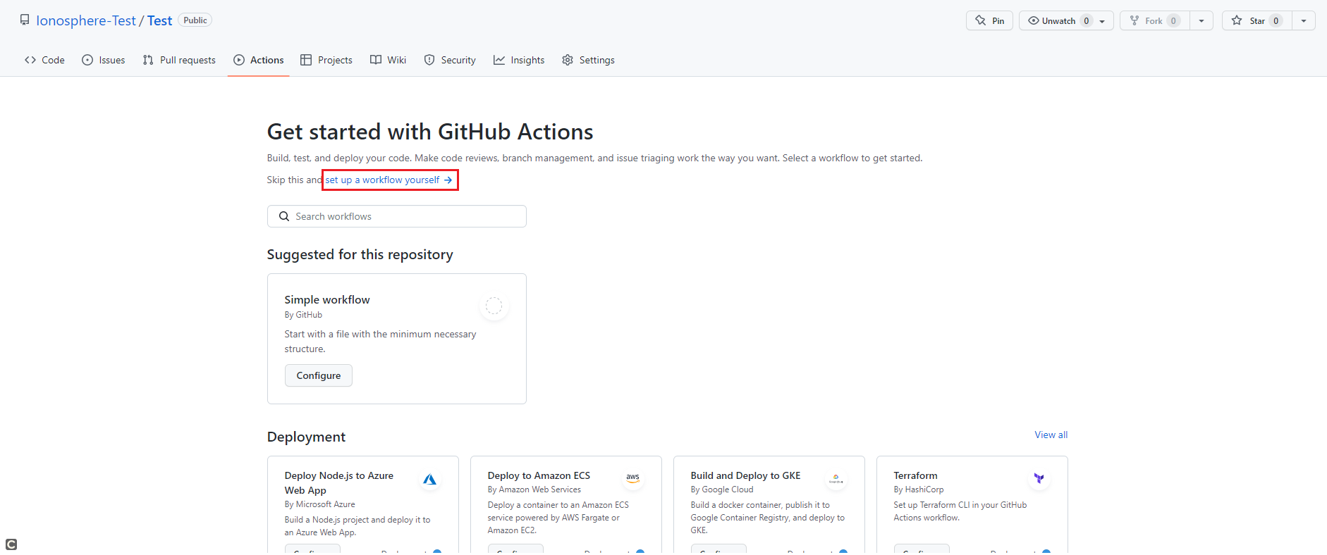 Actions menu view in GitHub Actions menu view in GitHub