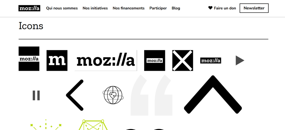 Capture d’écran du style guide de Mozilla avec ses directives sur son branding