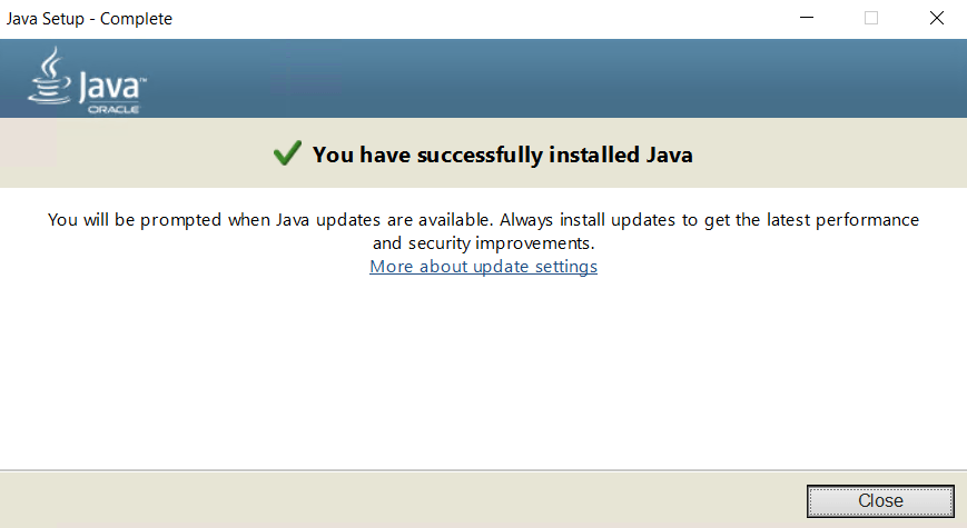 L’outil d’installation Java informe les utilisateurs lorsque l’installation a réussi