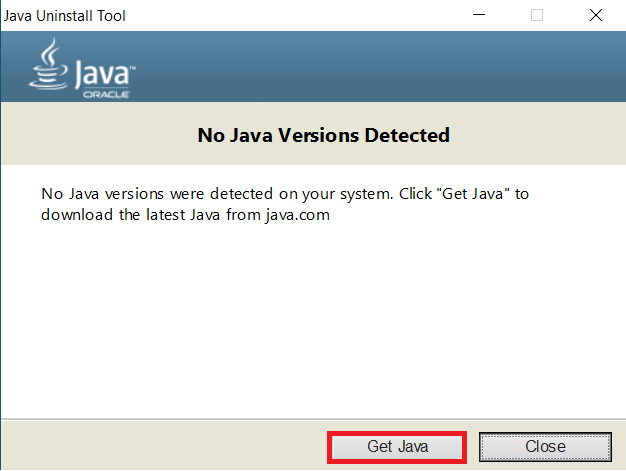 Outil de désinstallation Java : téléchargement de Java