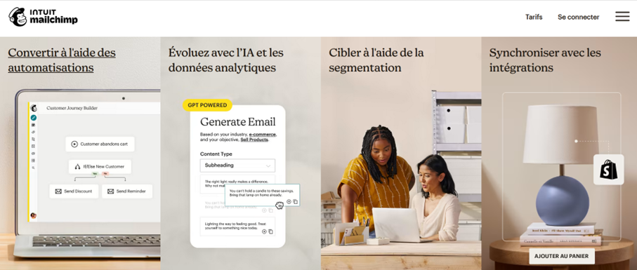 Page d’accueil de MailChimp Page d’accueil de MailChimp