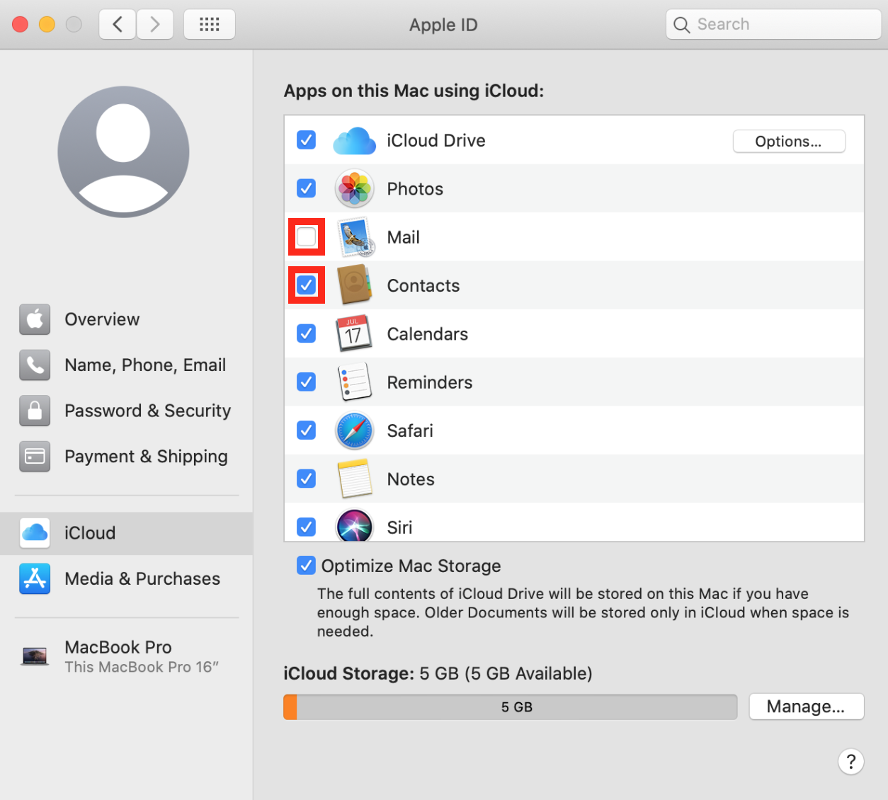 Capture d’écran de l’interface utilisateur iCloud sur un Mac
