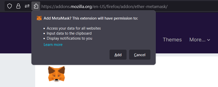 Ajouter l’extension MetaMask dans Firefox