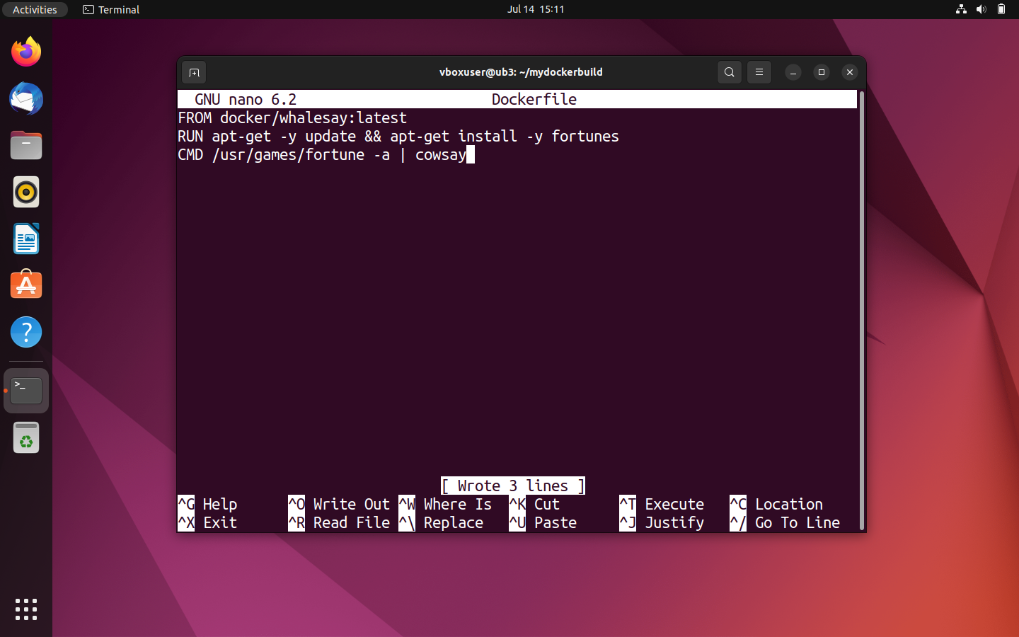 L’éditeur de texte Nano dans le terminal Ubuntu