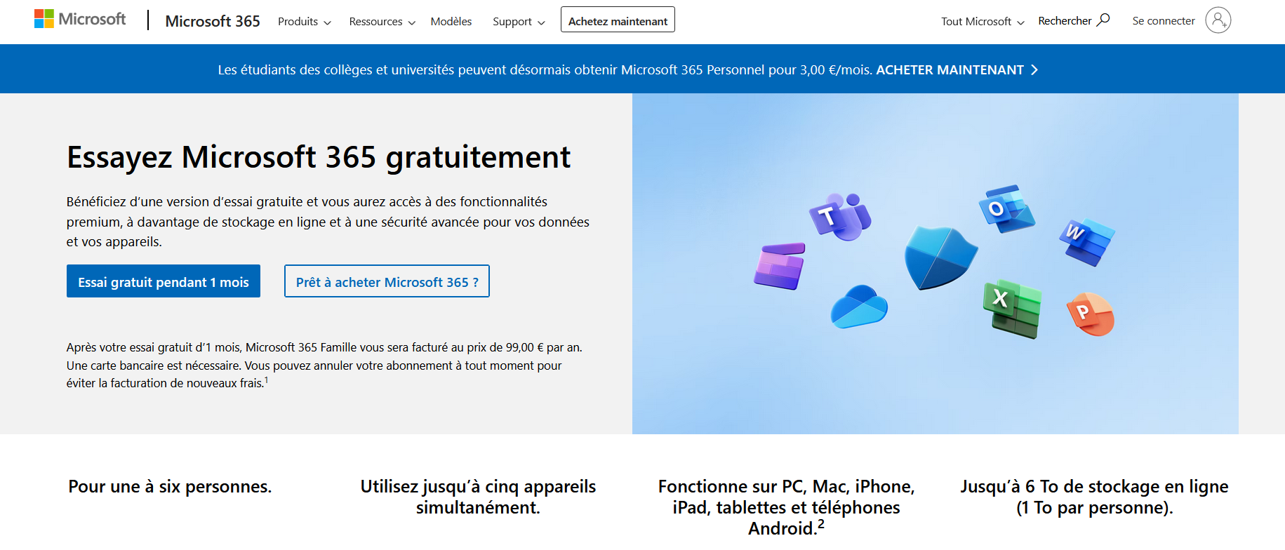 The Microsoft page with the free trial offer for Microsoft 365 The Microsoft page with the free trial offer for Microsoft 365
