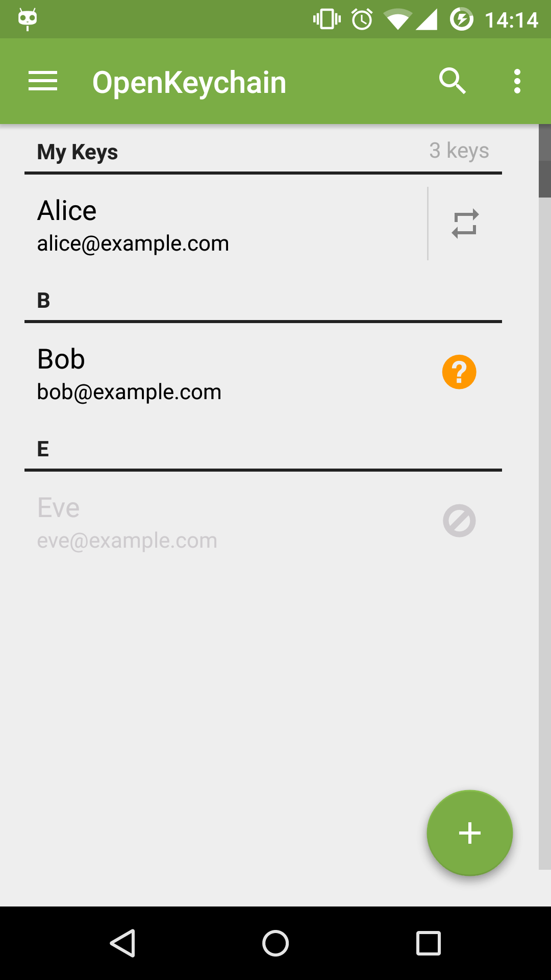 Interface de l’application OpenKeychain : Easy PGP Interface de l’application OpenKeychain : Easy PGP