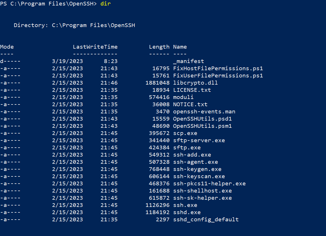 PowerShell: list of data in the OpenSSH folder PowerShell: list of data in the OpenSSH folder