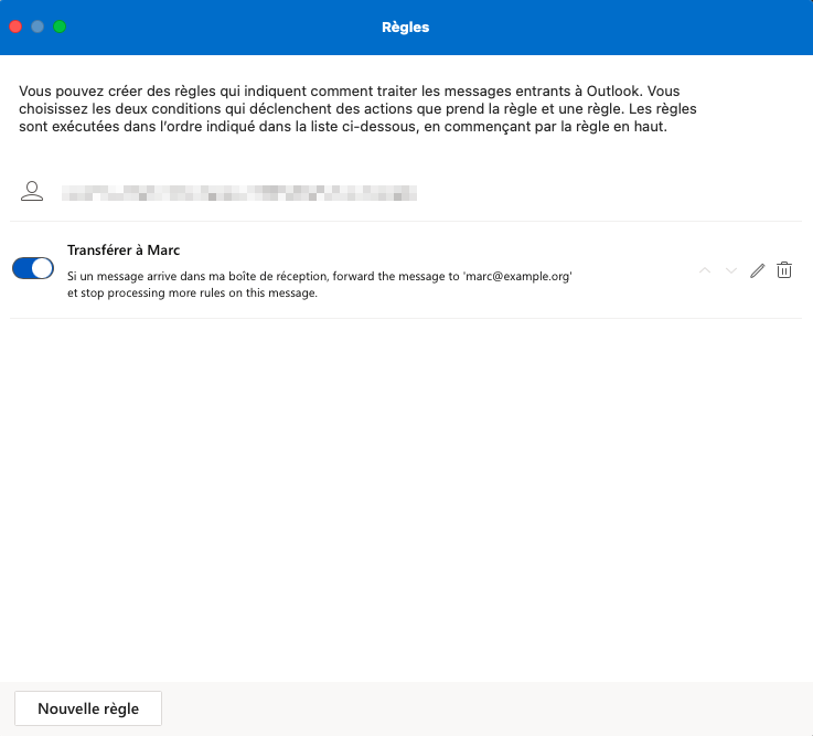 Microsoft 365 pour Mac : la fenêtre de dialogue pour les règles