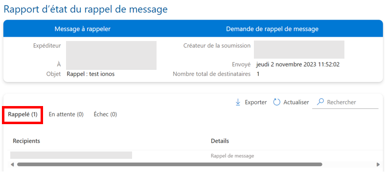 Rapport sur le succès d’un rappel Rapport sur le succès d’un rappel