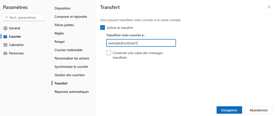 Transfert automatique d’emails dans la version Web d’Outlook