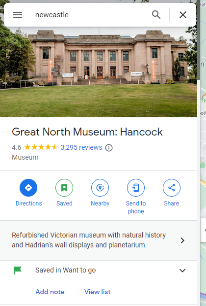 Capture d’écran des détails d’un lieu dans Google Maps