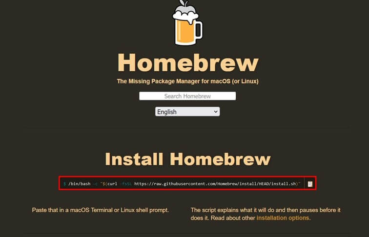 Capture d’écran du site Web Homebrew
