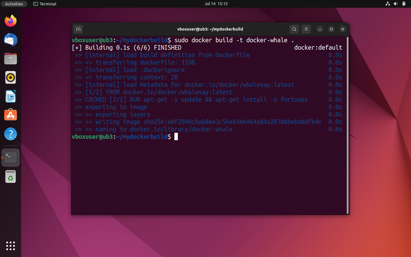 Terminal Ubuntu : pendant la création de l’image Docker