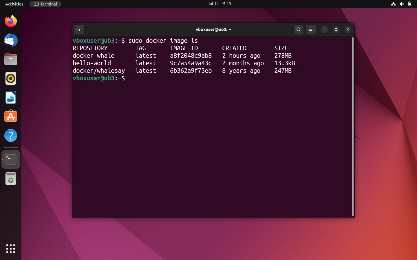 Aperçu de toutes les images locales dans le terminal Ubuntu