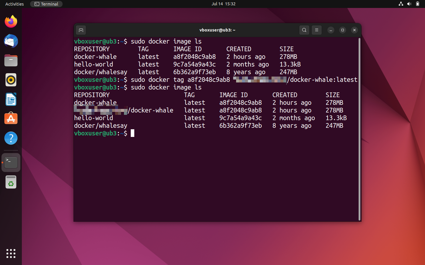 Terminal Ubuntu : aperçu de l’image avant et après le tagging