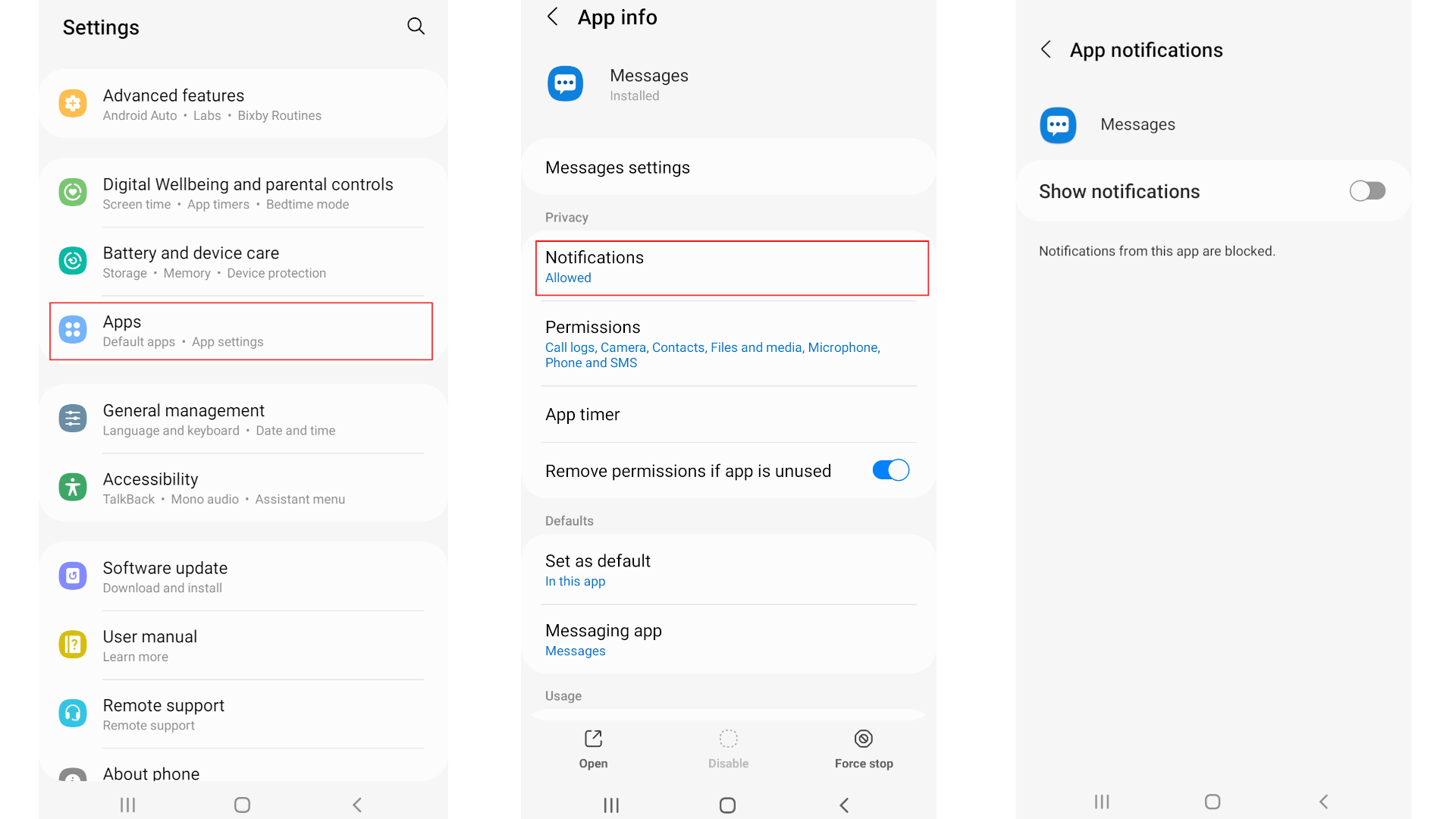 Application notification settings on Android Application notification settings on Android
