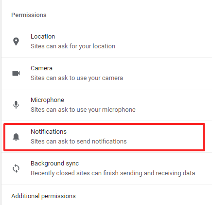 Screenshot of the “Notifications” section in Google Chrome Screenshot of the “Notifications” section in Google Chrome