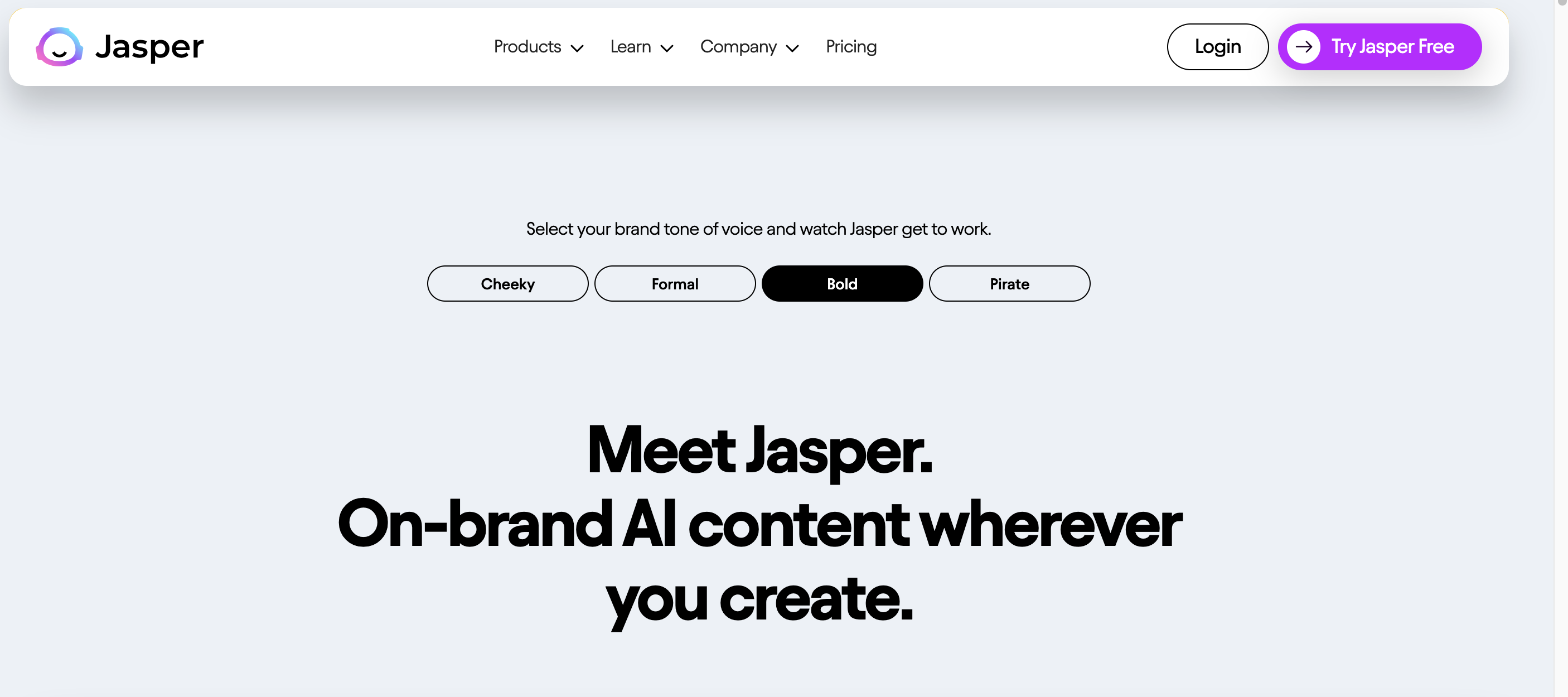Capture d’écran du site Jasper AI Capture d’écran du site Jasper AI