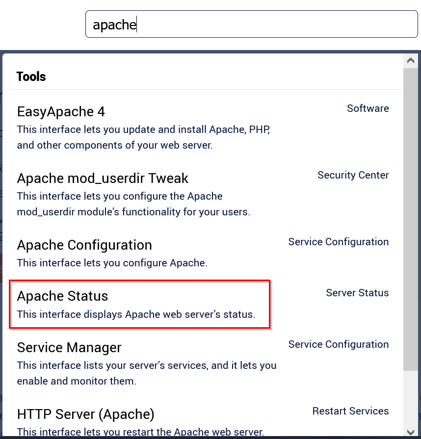 WebHost Manager: Apache search results WebHost Manager: Apache search results