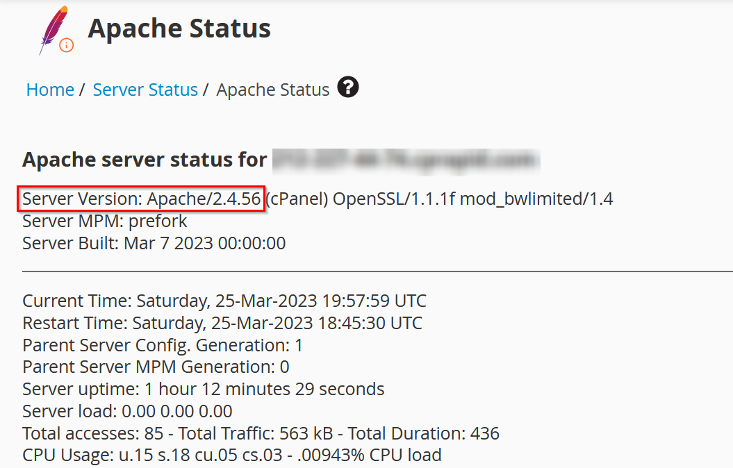 WebHost Manager: Apache server status WebHost Manager: Apache server status