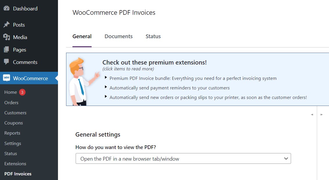 Menu de WooCommerce PDF Invoices & Packing Slips