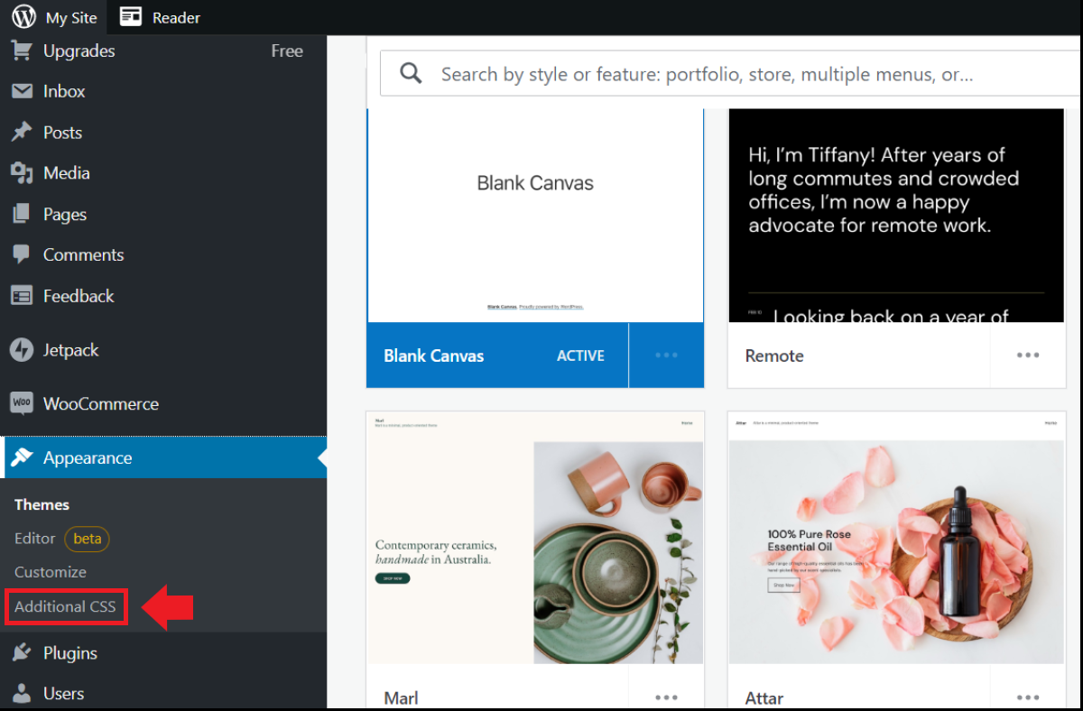 La rubrique « CSS supplémentaire » du tableau de bord, qui permet de modifier des pages produit La rubrique « CSS supplémentaire » du tableau de bord, qui permet de modifier des pages produit