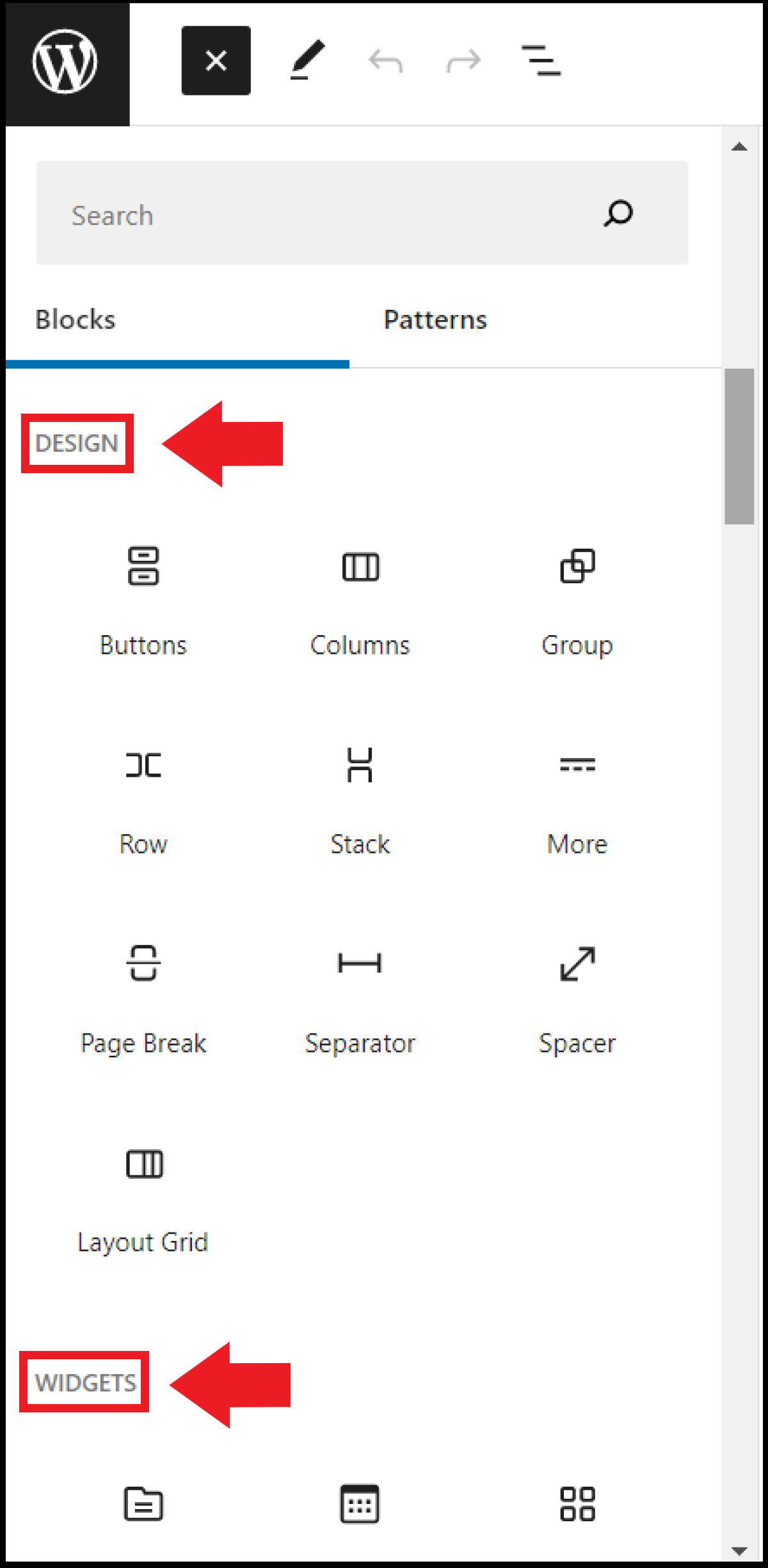Rubriques « Apparence » et « Widgets » du menu « Éditeur » Rubriques « Apparence » et « Widgets » du menu « Éditeur »
