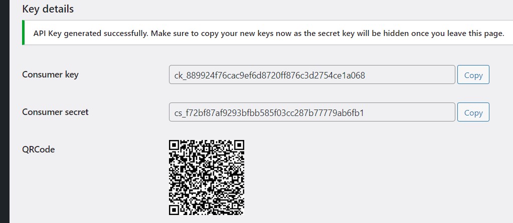 WooCommerce : clé client, clé secret client et QRCode WooCommerce : clé client, clé secret client et QRCode