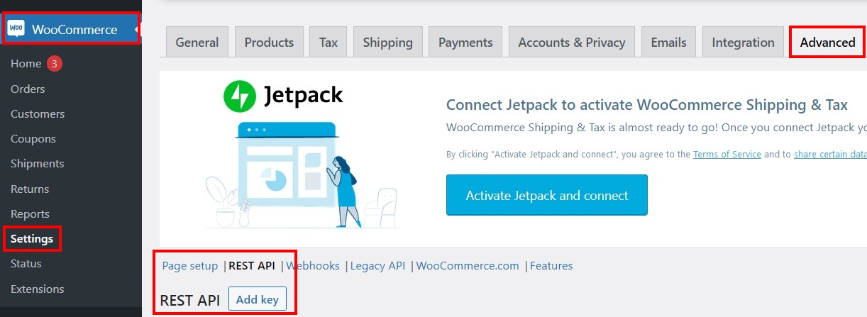 WooCommerce : menu API REST dans le back-end WooCommerce : menu API REST dans le back-end