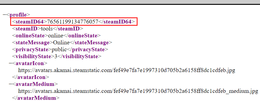 Steam profile xml file in browser Steam profile xml file in browser