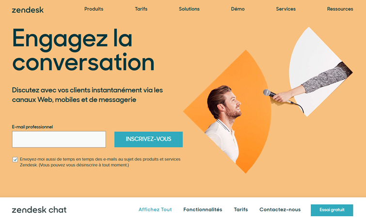 Page d’accueil du site Web de Zendesk Page d’accueil du site Web de Zendesk