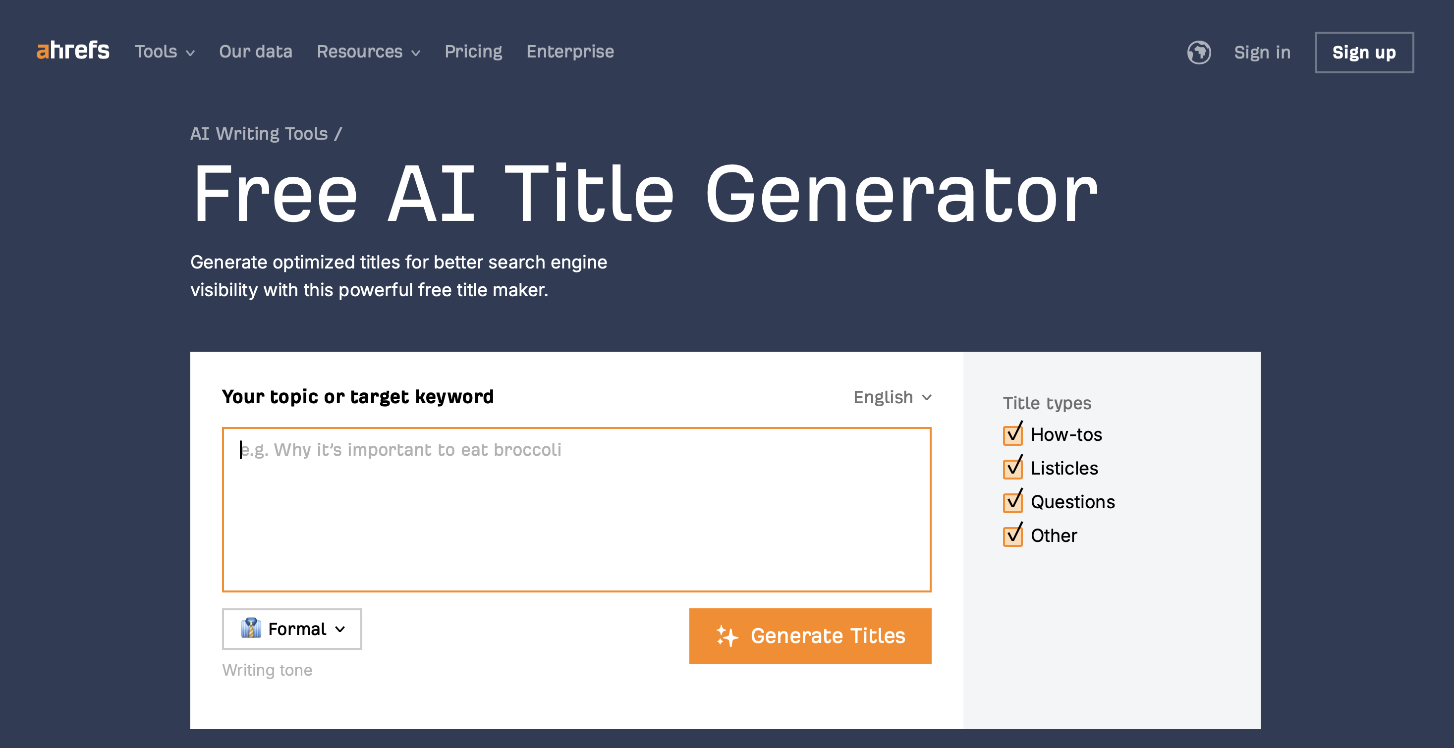 Free AI Title Generator d’Ahrefs Image: Free AI Title Generator d’Ahrefs