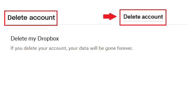 Commande « Supprimer le compte » dans le compte Dropbox Image: Commande « Supprimer le compte » dans le compte Dropbox