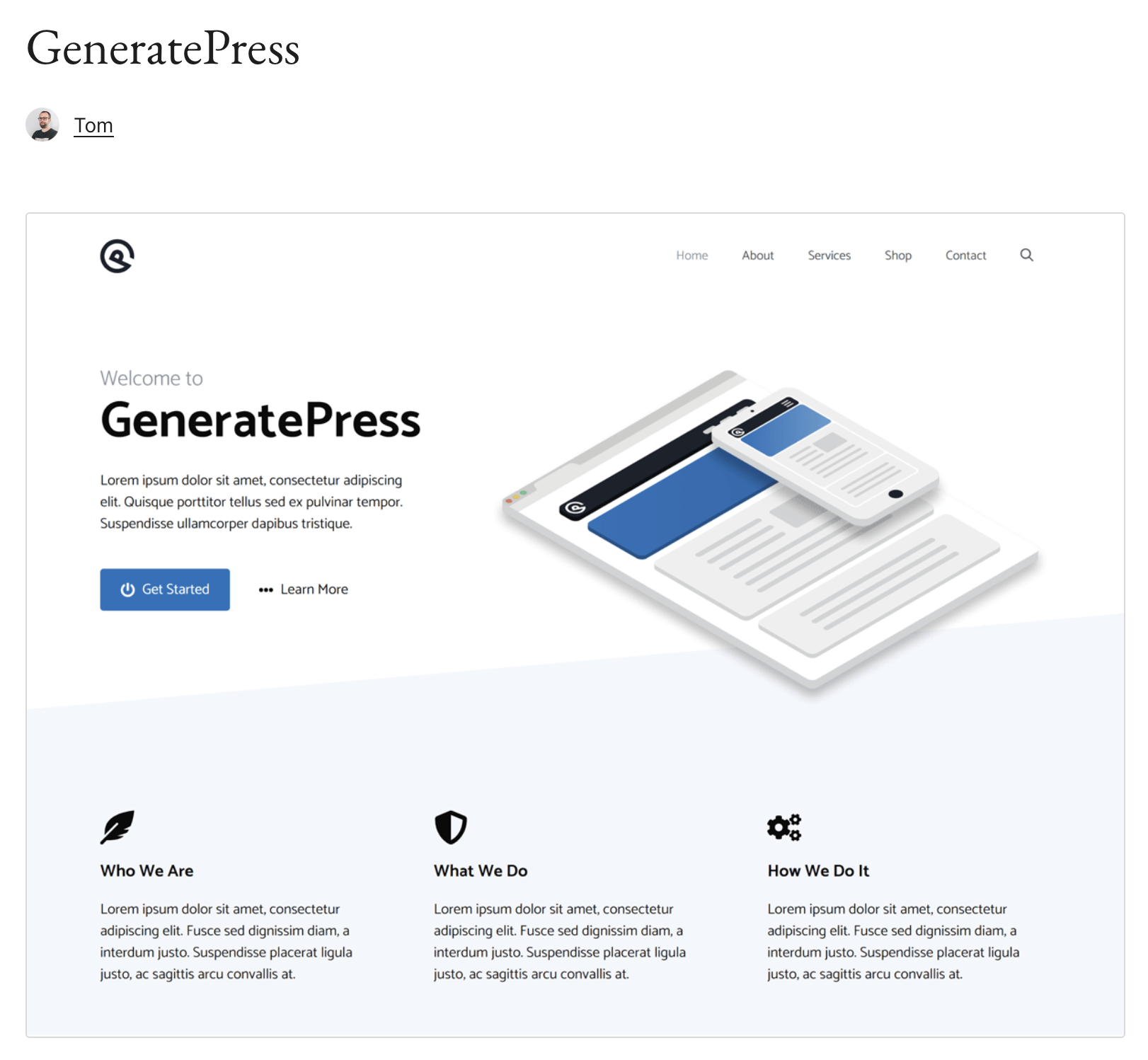 Aperçu du thème WordPress GeneratePress sur WordPress.org Image: Aperçu du thème WordPress GeneratePress sur WordPress.org