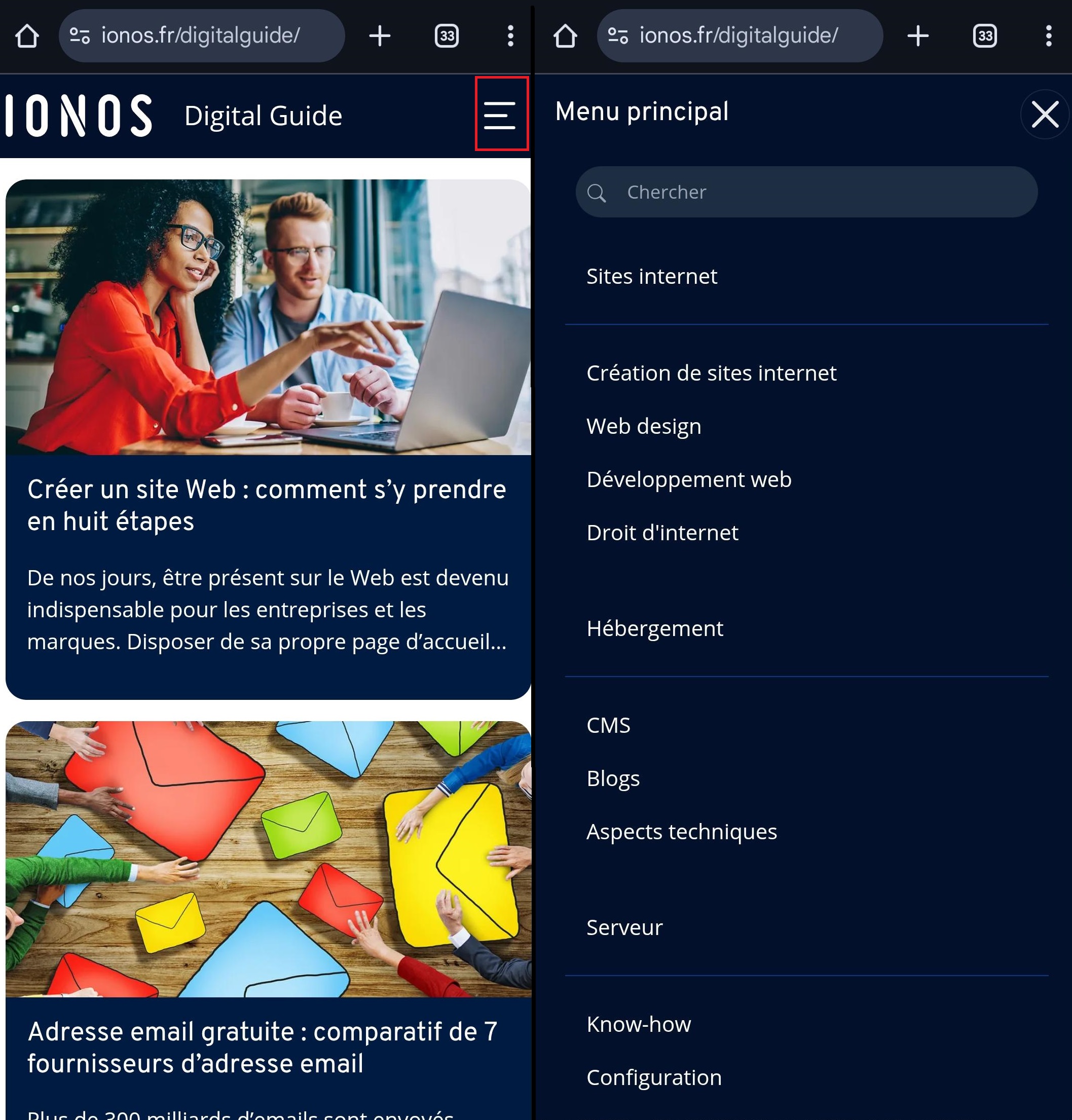 Navigation par liste dans le Digital Guide de IONOS Image: Navigation par liste dans le Digital Guide de IONOS