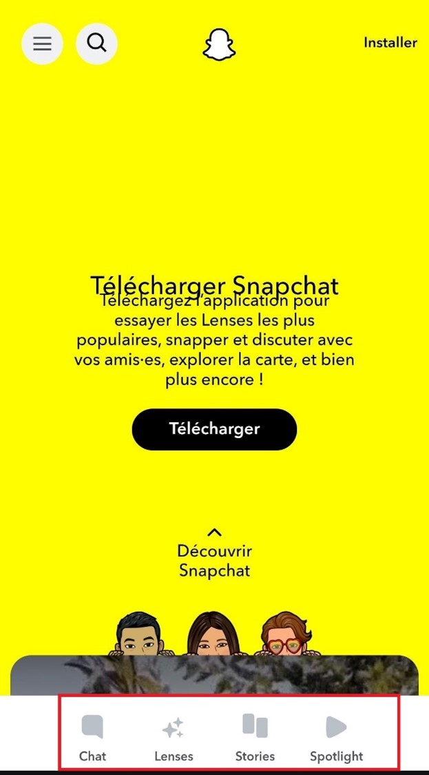 Barre de navigation inférieure de Snapchat Image: Barre de navigation inférieure de Snapchat
