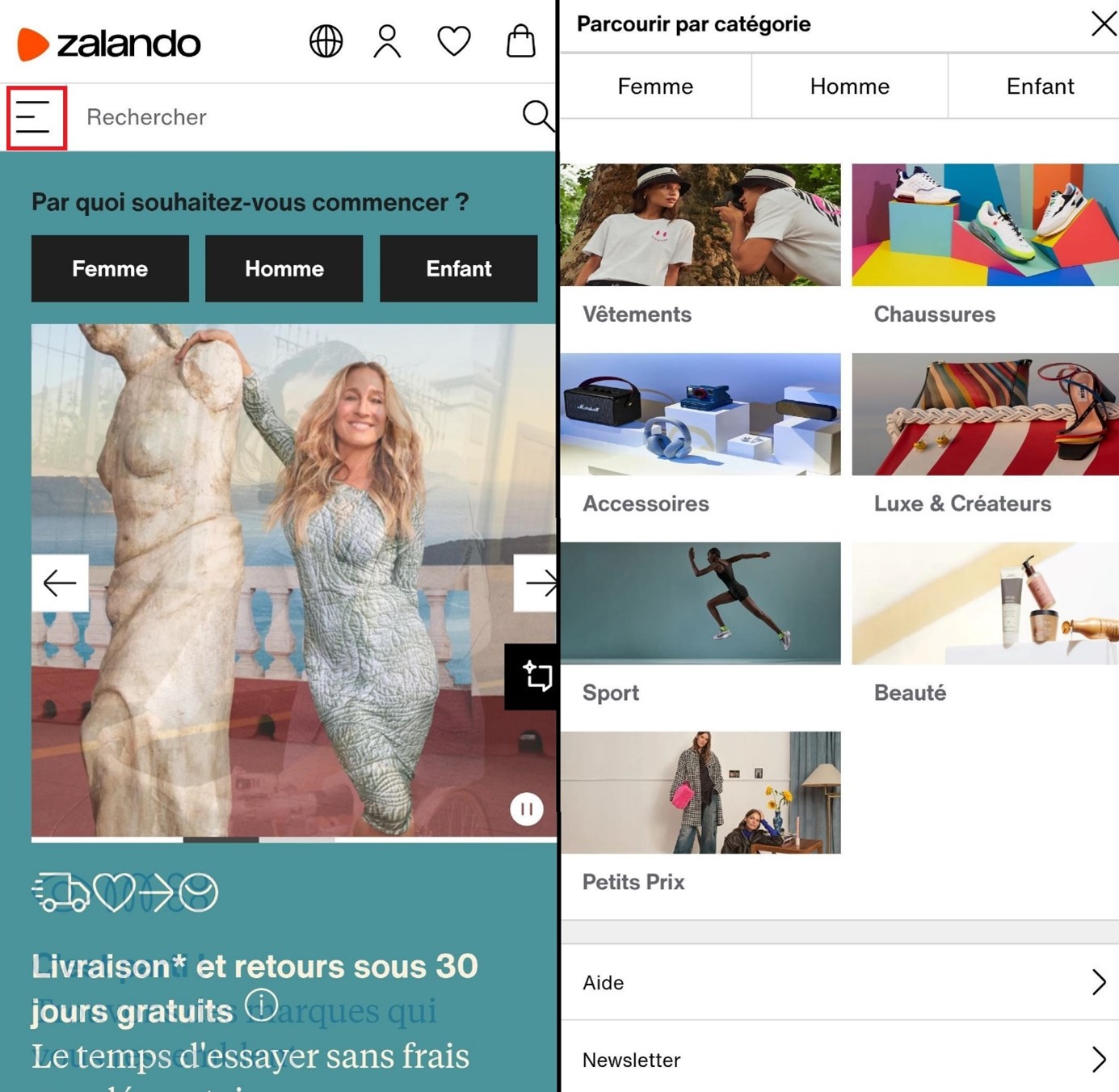 Navigation par trame dans la boutique Zalando Image: Navigation par trame dans la boutique Zalando