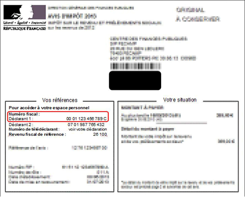 Avis d’imposition contenant le numéro fiscal Image: Avis d’imposition contenant le numéro fiscal