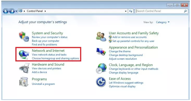 Panneau de configuration sous le système de Windows 7