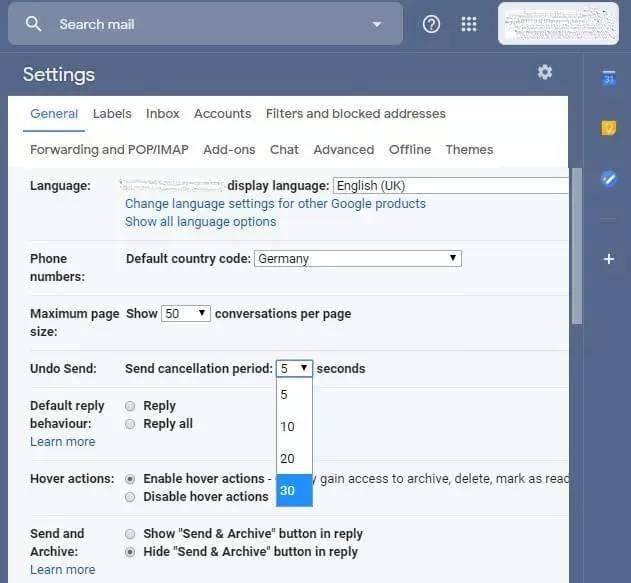 Image: Délai d'annulation Gmail : options de paramétrage