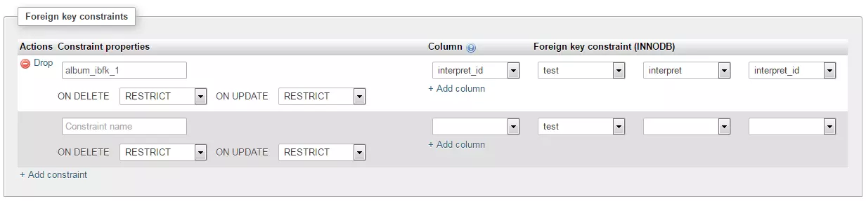 phpMyAdmin : relation de clé étrangère définie