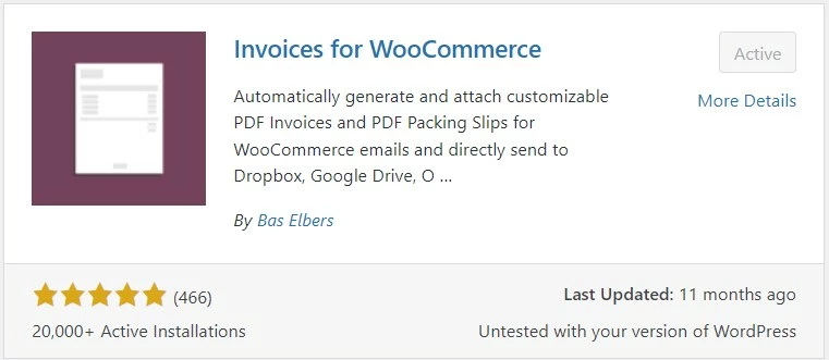 Plugin « Invoices for WooCommerce » dans le backend de WooCommerce Plugin « Invoices for WooCommerce » dans le backend de WooCommerce